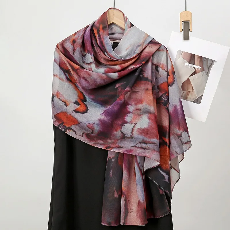 Watercolour Floral Printed Modal Breathable Light Weight Cotton Rayon Viscose Woven Modal Muslim Women 2024Printed Chiffon Hijab 4