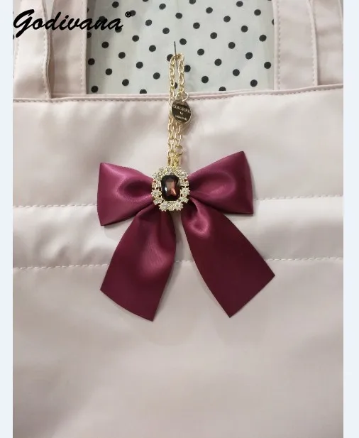Japanese Colorful New Double-Sided Satin Diamond Gem Cute Bow Jewelry Bag Ornaments Lady Girls Bag Charms Pendant for Handbag