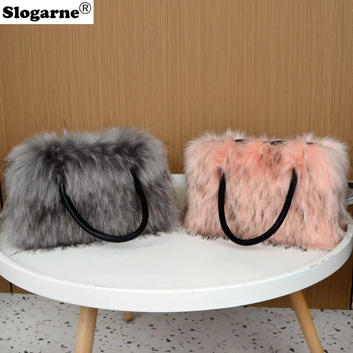 【NONCODE】Kaon Fur Shoulder Bag Luxury Raccoon Fur Handbags Women 2025 Winter Soft Faux Fur