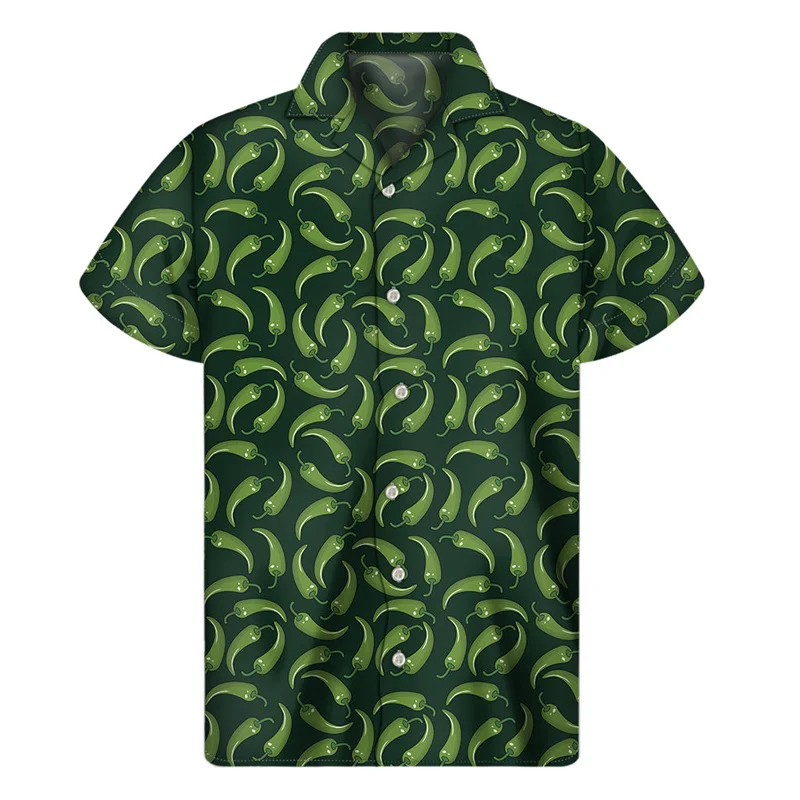 Casual Short Sleeved Shirt Hawaiian Shirt Short Sleeved Shirt Button Down Shirt Colorful Chili Pattern Shirt For Men 3D Print Pepper Hawaiian Shirts Summer Button Short Sleeve Tops Street Lapel Aloha Blouse