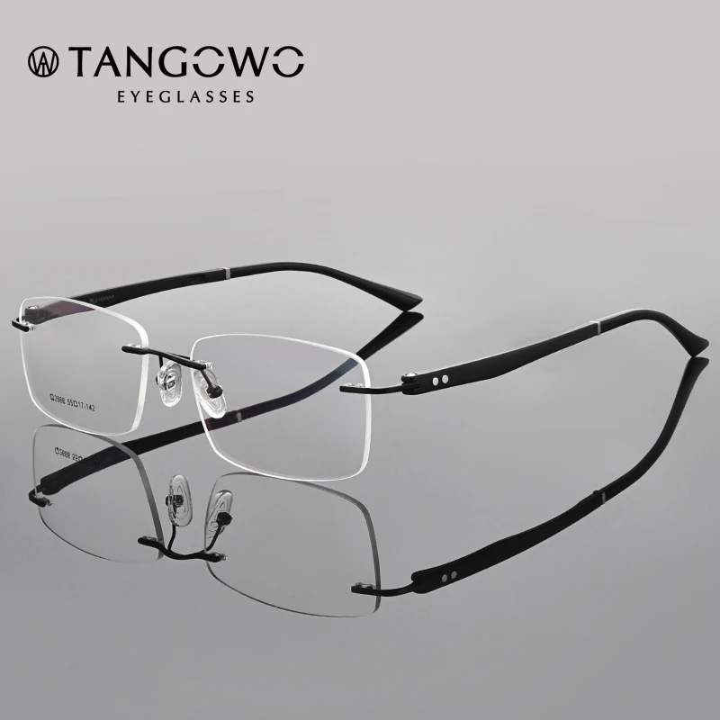 

TANGOWO Ultralight Titanium Rimless Men Glasses Frame Optical Eyewear Square Eyeglasses Myopia Prescription Spectacles Frameless