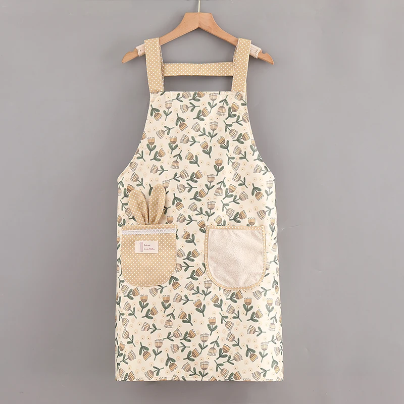 Western-style Canvas Long-sleeved Apron for Women Waterproof and Breathable Home Kitchen Cooking Coveralls Catering