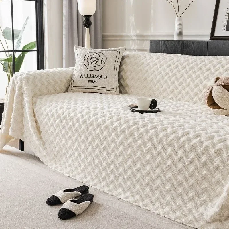 Solid Color Sofa Towel Winter Thick Plush Fully Covered Settee Cushion Home Living Room Decoration Soft Comfortable Lazy Blanket 5