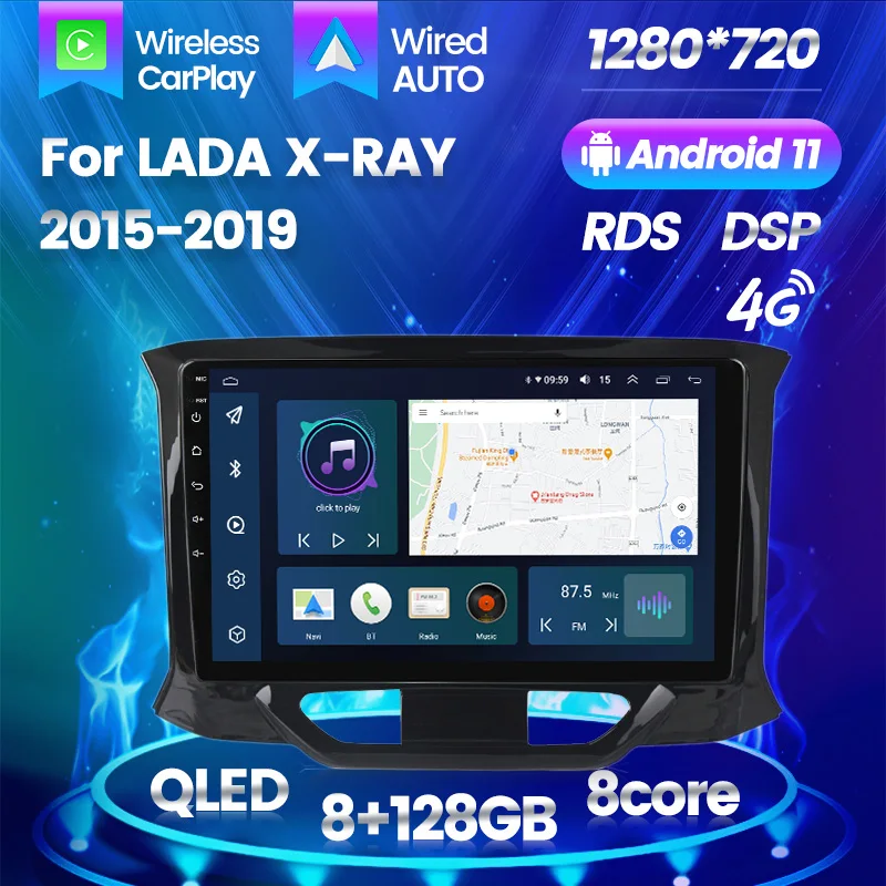 

QLED экран мультимедийный видеоплеер для LADA X-RAY 2015-2019 GPS-навигация автомобильный радиоприемник Android 11 8G + 128G RDS FM беспроводной Carplay