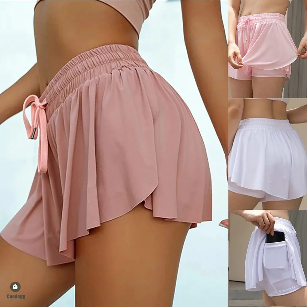 Pocket High Waist Sports Anti Shorts Yoga Shorts Culottes Tennis Skirt Fitness Clothes Running Outdoor Gym Workout Yoga