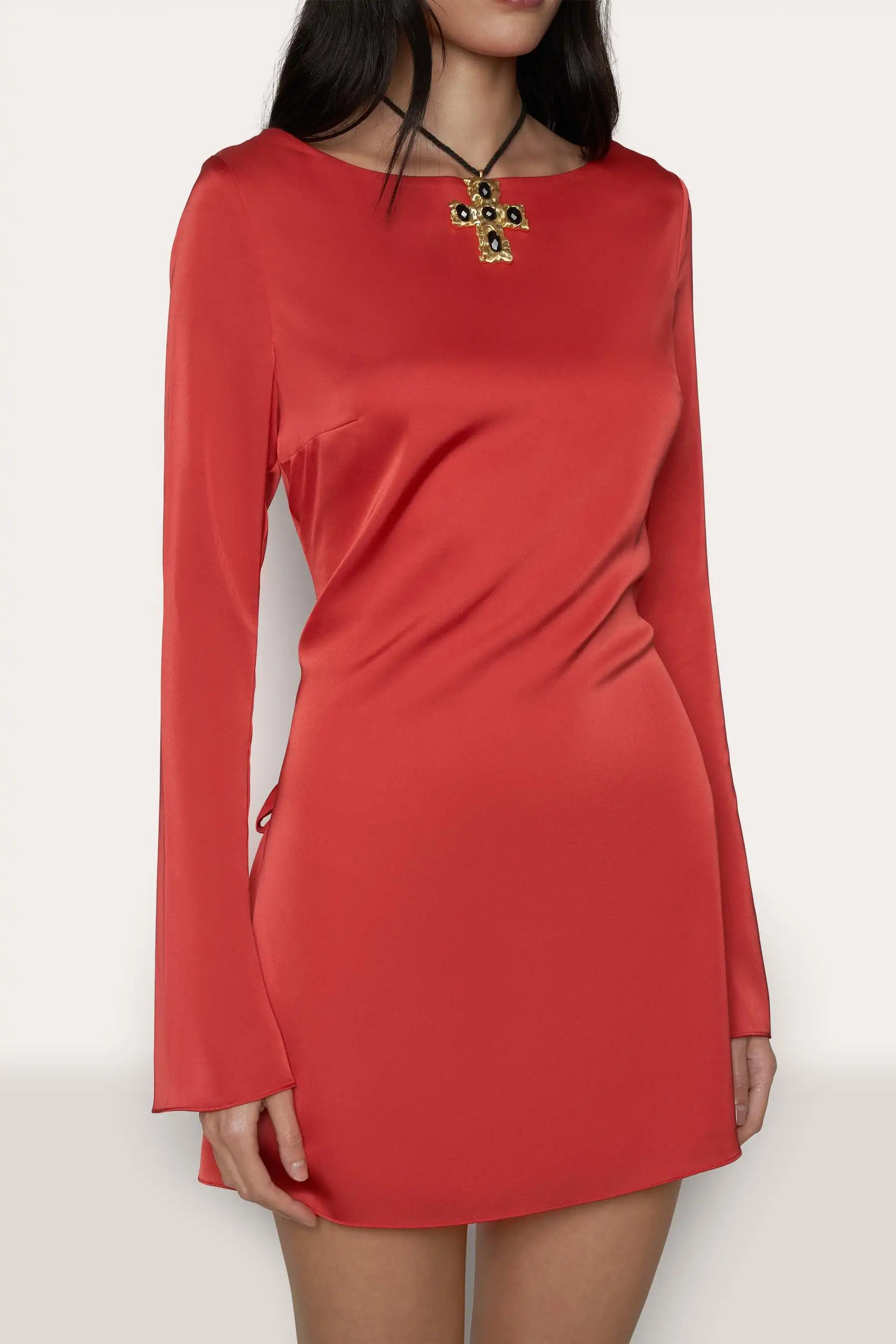 JULISSAMO 2025 New Backless Bandage Irregular Satin Sexy Mini Dress For Women Party Clubwear Long Sleeve Solid Dresses