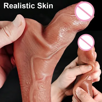 Huge Male Penis Sliding Foreskin Pinchable Testicles Big Dildo Realistic Dick Sex Toys Anal Fake Vaginal G-Spot Stimulation Ball 3