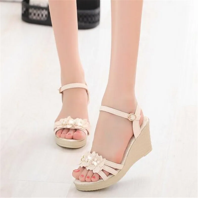 

Summer new wedge with fashion ladies sandals increased high-heeled high-heeled flat casual student sandals