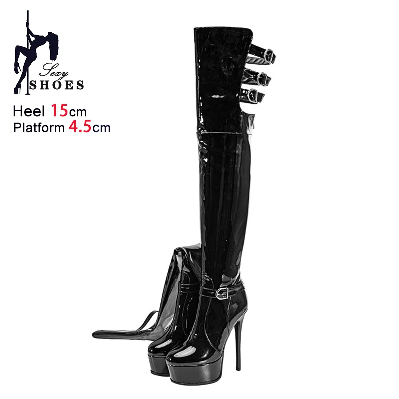 2025 New Gladiator 15CM Thin Heels Hollow Out Over-the-Knee Boots Plus Size 46 Nightclub Thigh High Women Shoes Pole Dance Boots