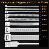 500/1000PCS/bag Self-locking Plastic Nylon Tie White Zip Wraps Strap Nylon Cable Tie Set Fastening Ring Loop Wire Wrap 3