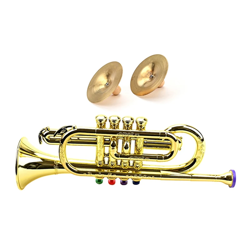 

Духовой инструмент, труба и перкуссионный музыкальный инструмент, тарелки, музыкальные игрушки для обучения детей