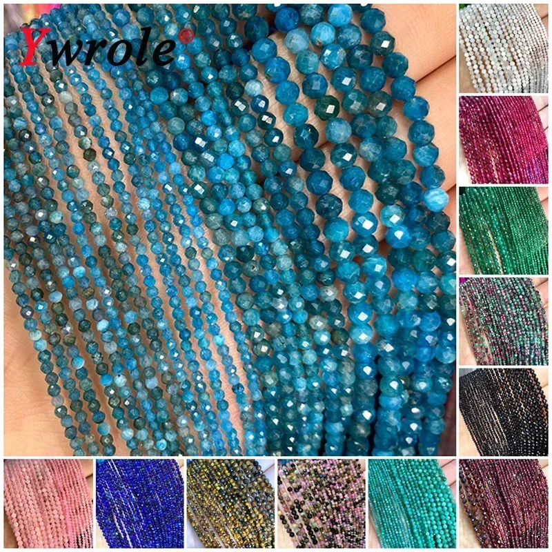 2 3 4MM Faceted Stone Beads Natural Apatite Agate Jade Amethyst Tourmaline Round Spacer Beads for Jewelry Making Diy Bracelet 1