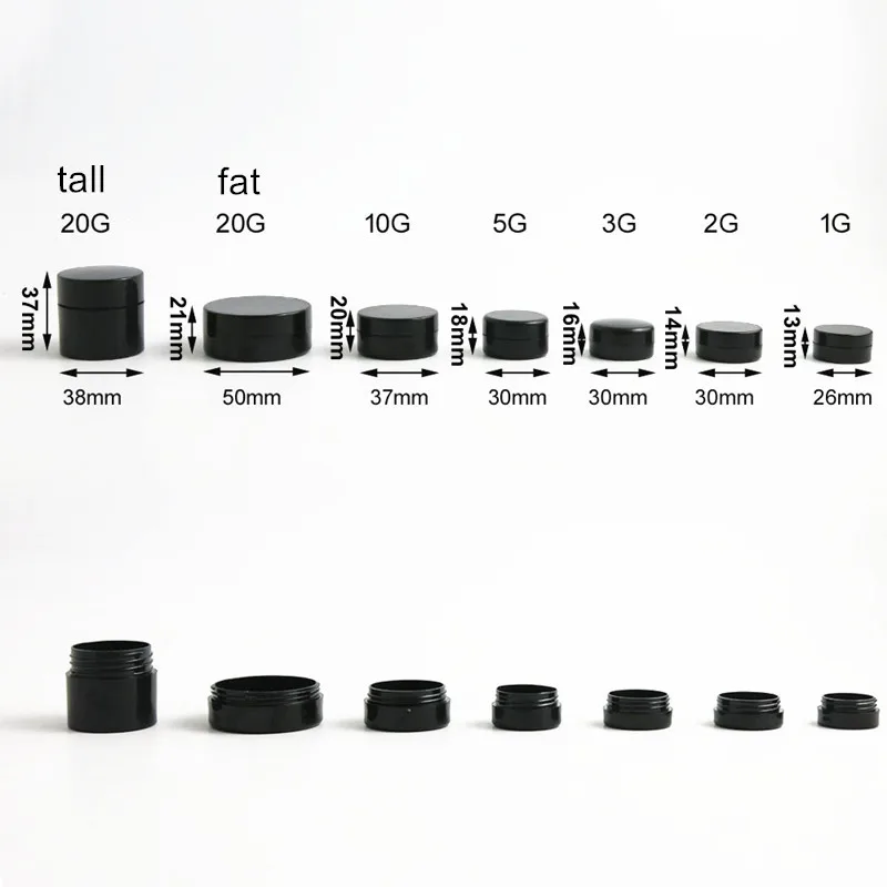 100pcs/lot 1g 2g 3g 5g 10g 20g Black Plastic Jar Mini Round Cream Jars Refillable Cosmetic Bottle Make Up Sample Container Empty