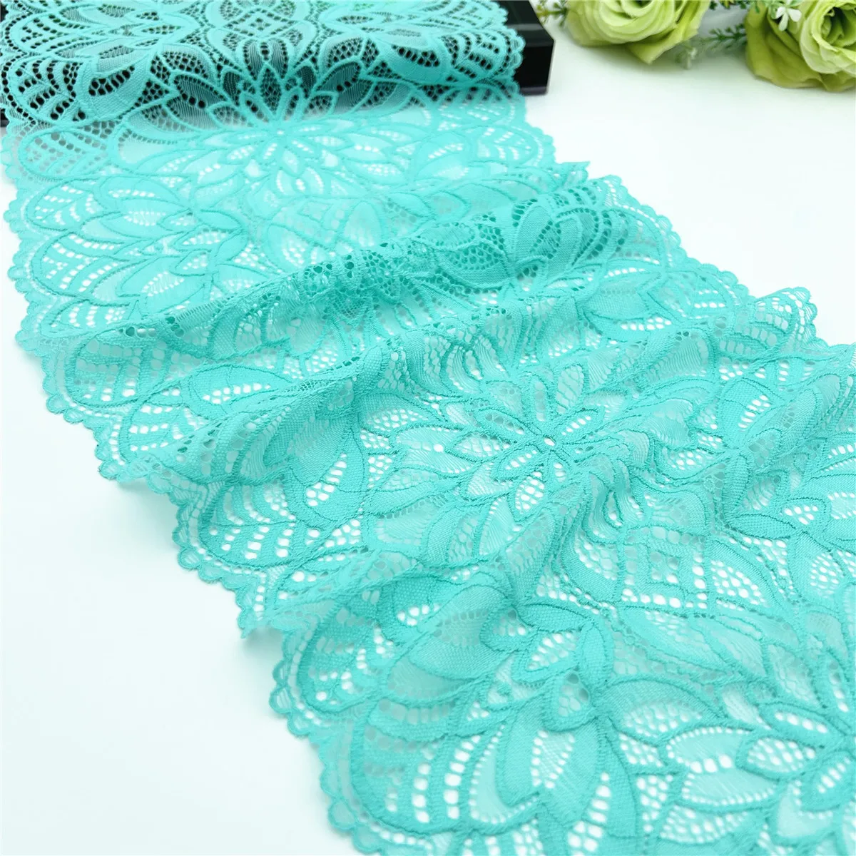 3y/lot Width 22cm Lake Green Elastic Stretch Lace Trim Skirt Hem For Clothes Sewing Accessories Lingerie Wedding Dress Sleeve 4