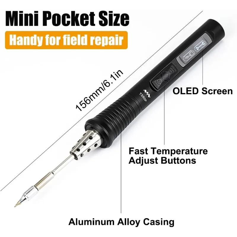 9V/12V Type C USB Original Digital OLED Programmable Pocket-size Portable Soldering Iron Station Kit