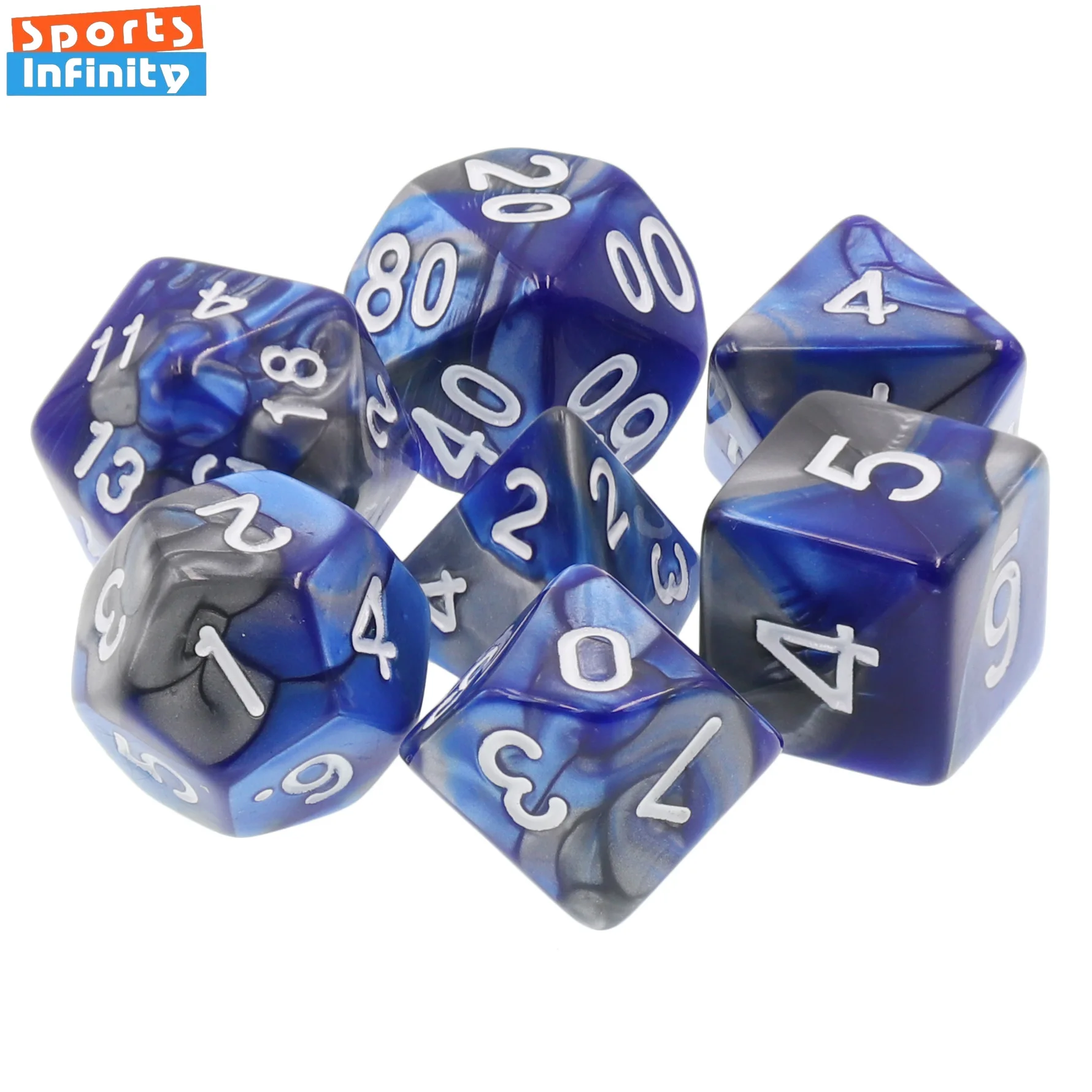 

7 Pcs Set Grey Blue Color Polyhedral Table Game Digital Number Dice for DND TRPG RPG D20 D12 D10 D8 D6 D4 Board Gaming Dices Kit