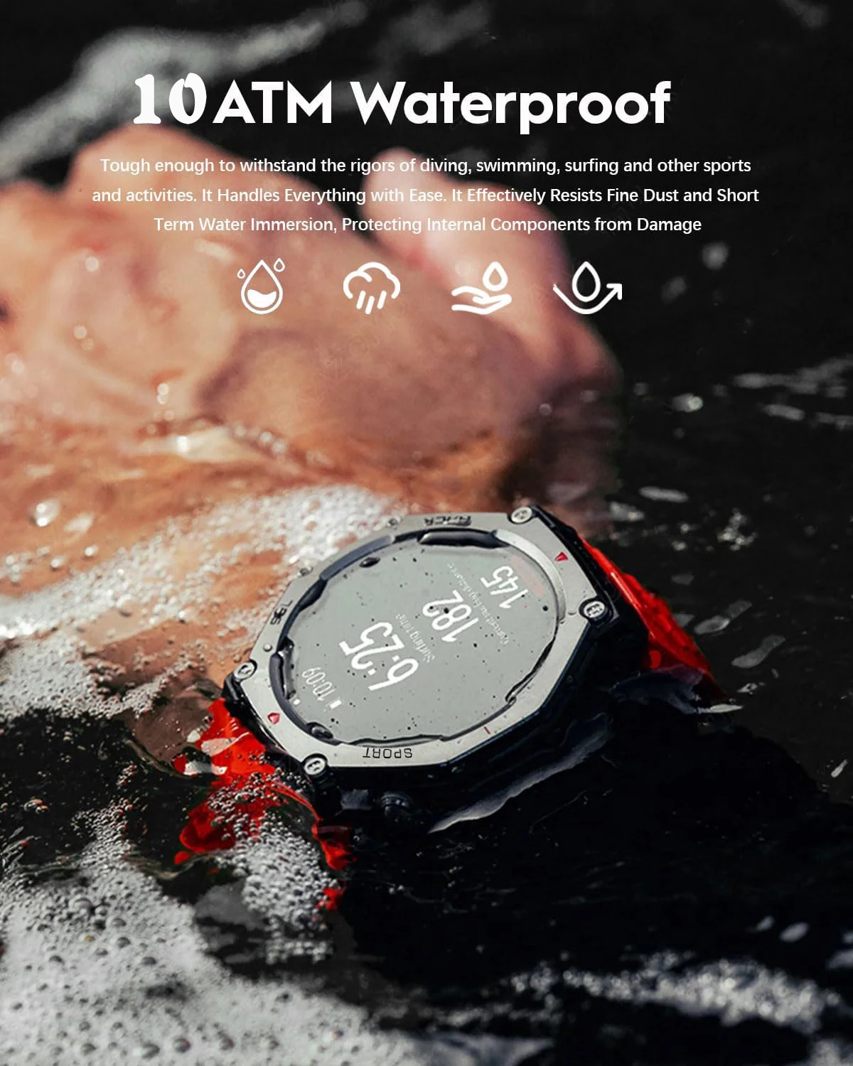 T-Rex 3 Built-in Dualband GPS Military Waterproof Smart Watch 48mm AMOLED 10ATM Swimm Diving Compass 170+ Sport mode Smartwatch