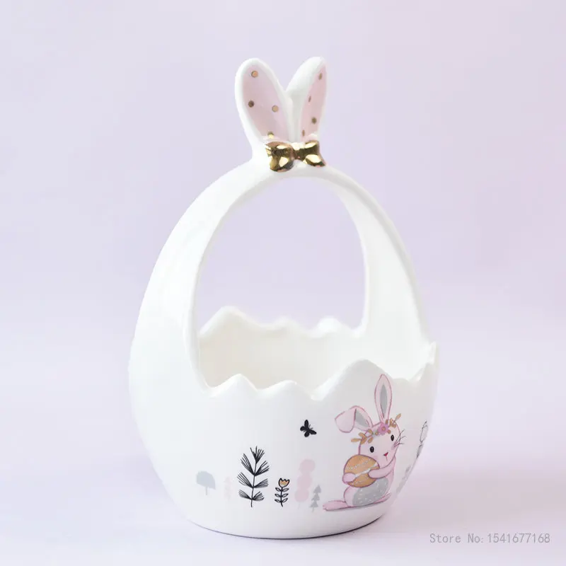 White Rabbit Shaped Ceramic Storage Basket, Cute Basket, Fruit, Cosmetics, Table Top, Home Decoration Ornaments
