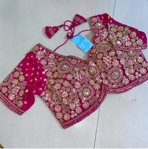 Indian Sari Paired With Handmade Beaded Short Top