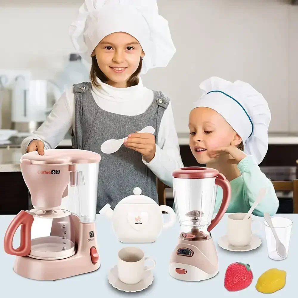 Kids Kitchen Appliances Toy Pretend Play Kitchen Accessories Blender Coffee Maker Mixer Toaster Vacuum with Sounds & Light kitchen toys pretend kitchen toys