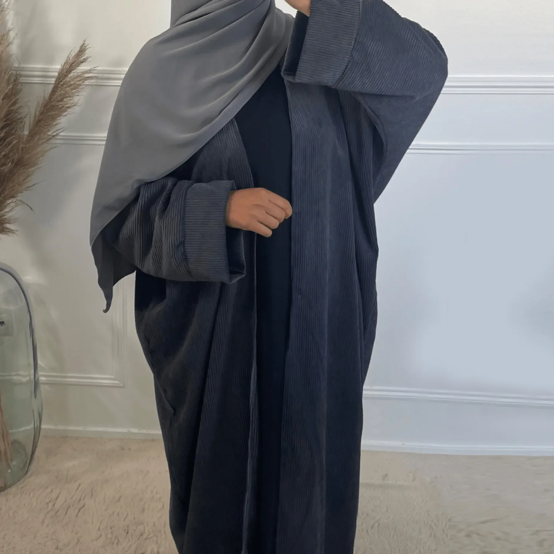 Corduroy Abaya Kimono Coat Muslim Winter Clothing Autumn Open Abayas for Women Dubai Turkey Hijab Dress Islam Outfit Kaftan Robe