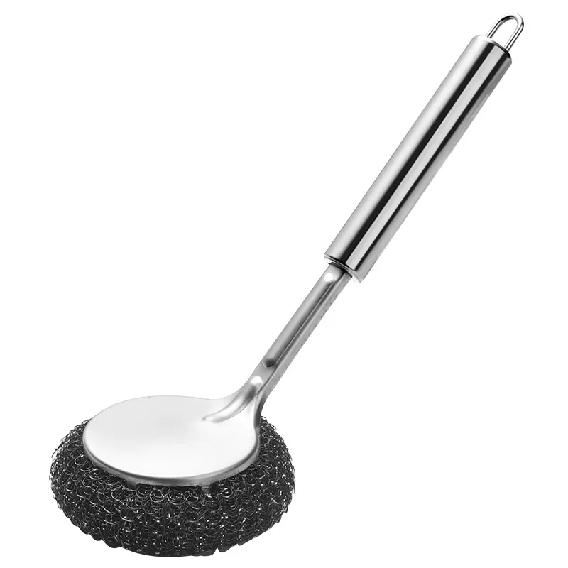 Stainless Steel Wire Ball Brush Hanging Long Handle Bowl Pot Sink Brush Oil Remover Scrubber for Household Kitchen Cleaning Tool