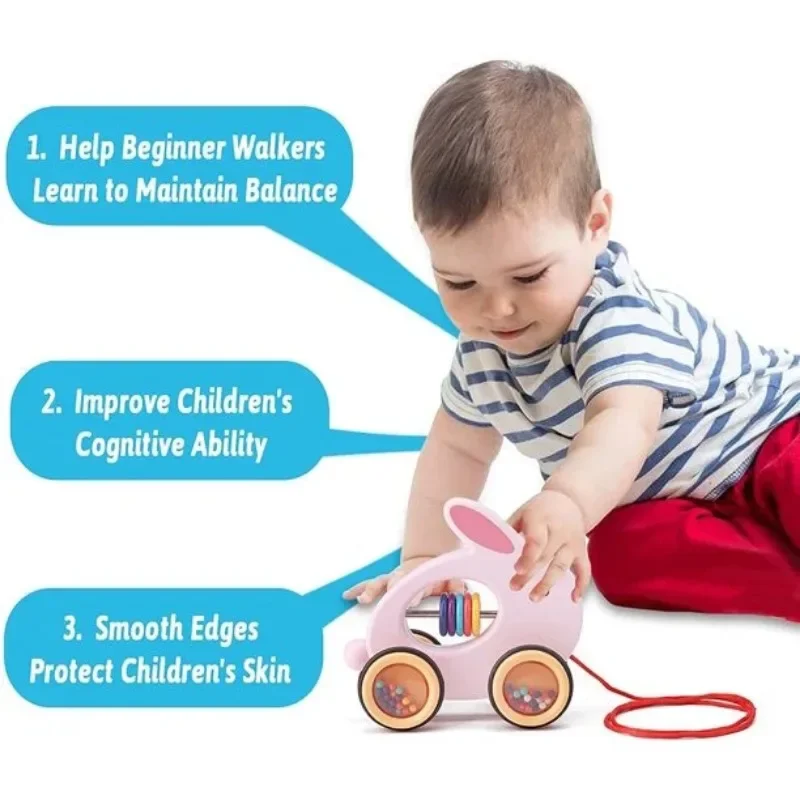 Cartoon Animals Push Pull Toy Baby Pulling Toy Walking Toy with String Children Educational Pull Along Toy Gift for Toddlers Kid 5