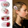 1 Pcs Handmade Wool Knitting Strawberry Vintage  Hairpin Children Crochet Hair Accessories Girl Trim Clip Sakura Pink 2