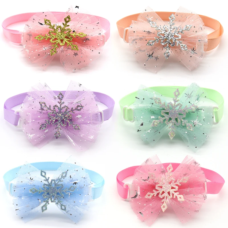 

30/50 Pc Puppy Dog Grooming Accessories Winter Style Cute Snowflake Pet Dog Bow Tie Necktie Chiffon Bowknot Dog Bowties Supplies