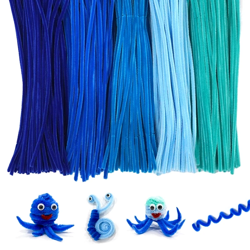 500 Pieces Pipe Cleaners Chenille Stems 5 Assorted Blue Colors Craft Supplies