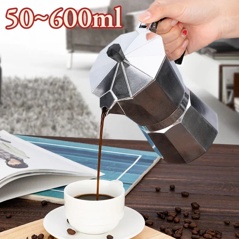 Description Picture 2 of itemItalian Coffee Machine with Handle Octagonal Aluminium Alloy Coffee Cups Home Applicable Stove Espresso Flat Bottom Moka Pot