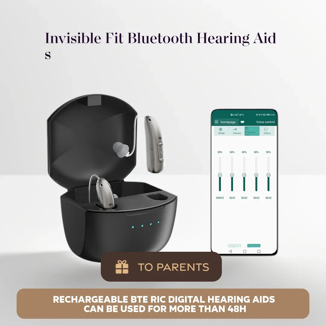 Hearing Aids Self-Fitting OTC Bluetooth Invisible Fit Noise Support Mild to Moderate Loss