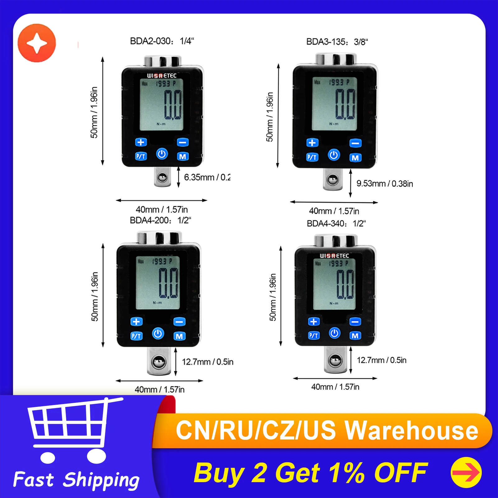 High Accuracy Digital Torque Wrench Electronic Digital LargeDisplay Torquemeter Adjustable