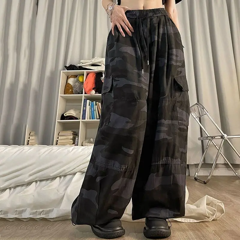 Deeptown Harajuku Fashion Camouflage Cargo Pants Women Hip Hop Streetwear Oversized Fall Trousers Vintage Y2k Girl Casual  Retro