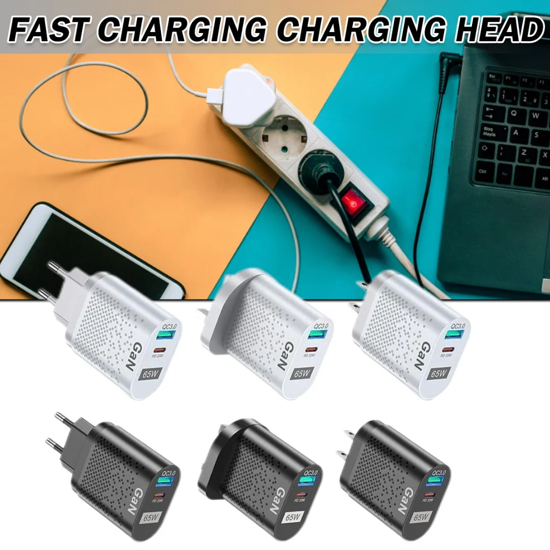 

65W Fast Wall Charger 2 Port PD Plug Type-C Laptop Charger Head Super Fast Charging Adapter For Phone/Tablet/Game Console