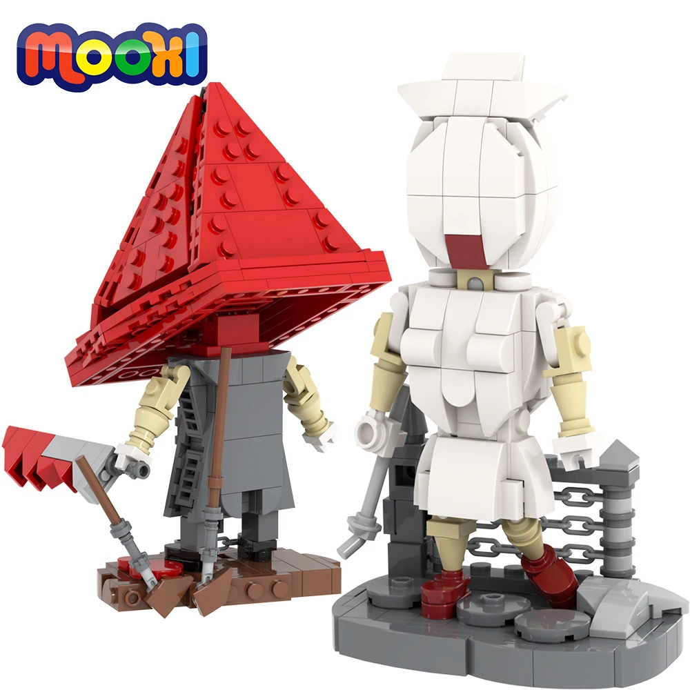 MOOXI MOC Silent Action Horror Movie Figure Triangle Head Model Set DIY ...