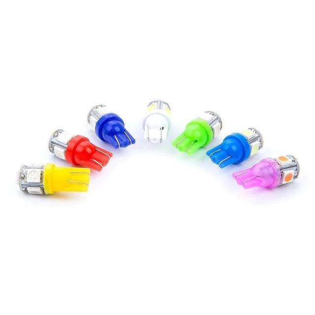YND 10PCS T10 LED W5W 5050 5SMD Car Interior Light License Plate Bulb Turn  Lamps 5w5 t10 White Red Yellow Green Pink Blue 12V - AliExpress