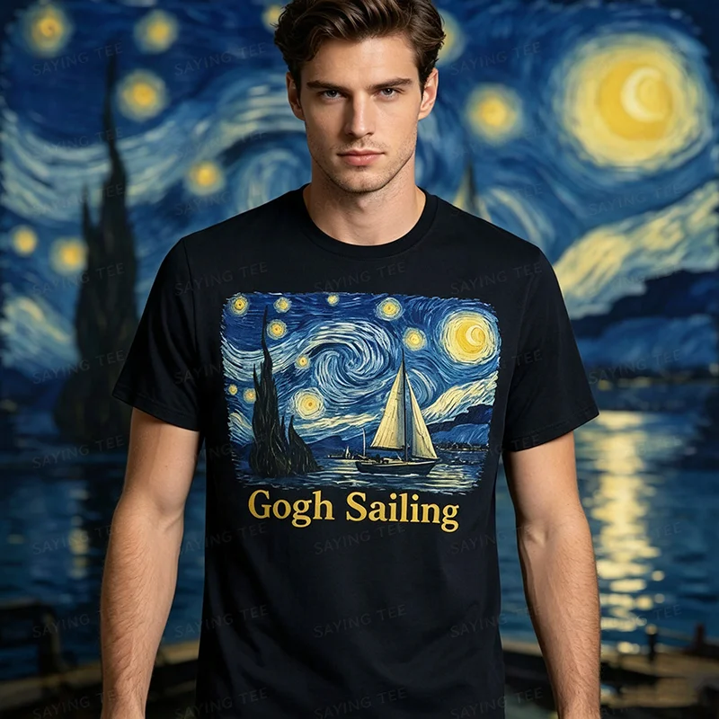Gogh Segeln Matrose Segelboot Van Gogh Bootsfahrt Sternennacht T-Shirt Y2k Bootsfahrt Urlaub T-Shirt Humor Kunst Outdoor Ästhetisches Oberteil