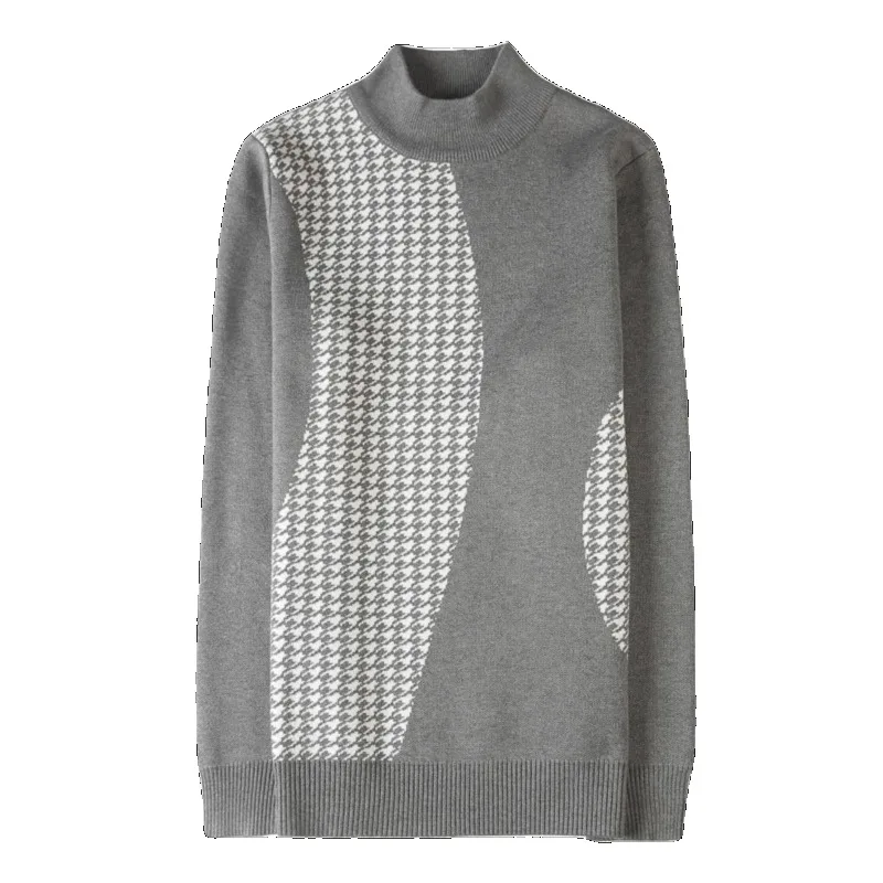 British Style Plaid Knitted Sweater Men's 2024 Spring Autumn Slim Fit Casual Business Pullover Mock Neck Knitwear Men Clothing 5