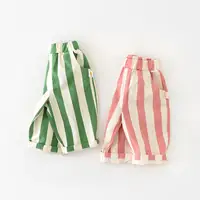 2024 Spring Boy Girl Children Loose Strped Casual Pants Baby Pockets Fashion Pants Kid Outdoor Cotton Trousers Toddler Costume 1