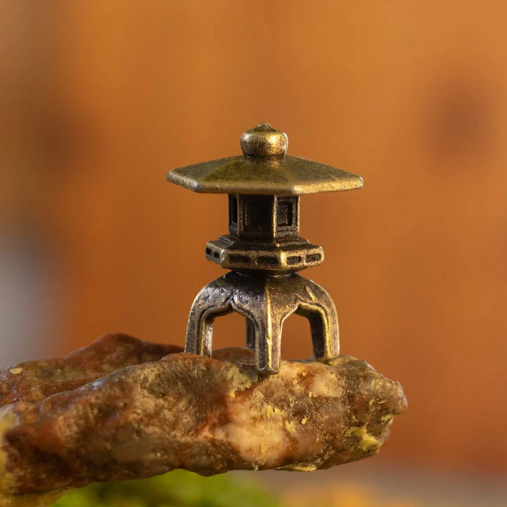 3 Pcs Rame Torre Statua Giardino Pagoda Lanterna Modello Scenario Paesaggio Ornamento Da Tavolo