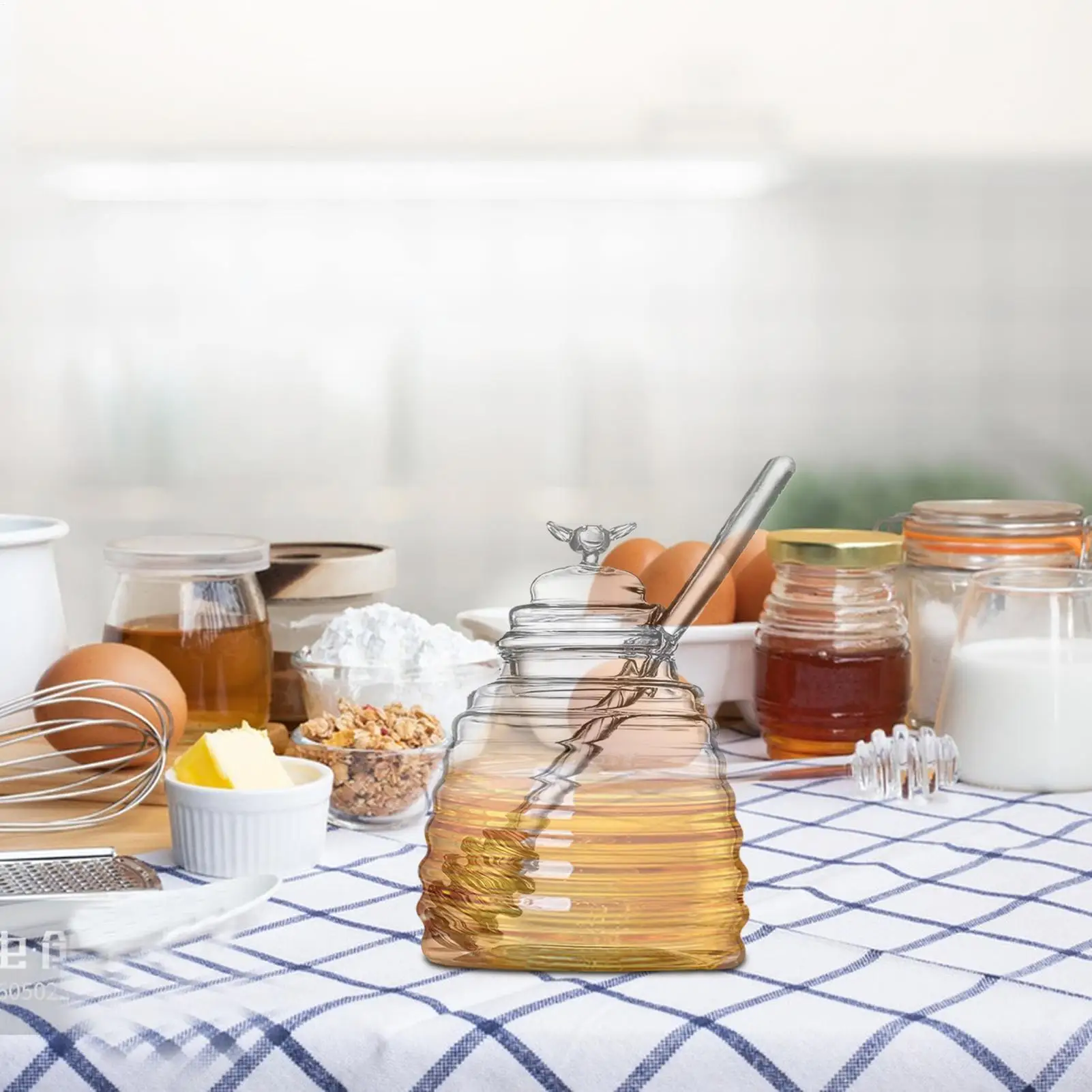 Pote de mel com tampa, recipiente de vidro para mel, seguro e inodoro, dispensador de mel para armazenar mel e molhos para salada 2