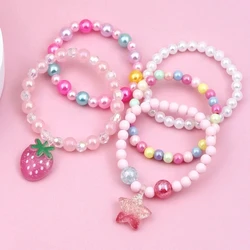 Cute Strawberry Pentagram Charm Beaded Bracelet Set - Dopamine - Colored Playful Layered Design (5 Pieces) (ASL70343)