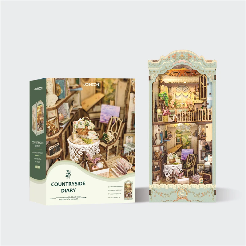 창의적인 DIY 나무 책 구석 선반 삽입 미니어처 키트, 목가적인 일기 북엔드, 인형 집 책장, 홈 장식, 수제 선물