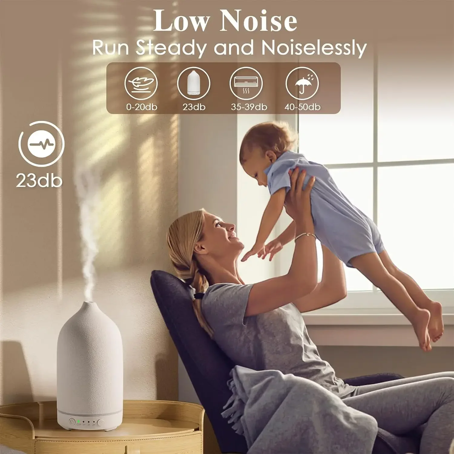 Ceramic Essential Oil Diffuser 100ml Aromatherapy Ultrasonic Humidifier Timer 7 LED Colors Lights For Home Office