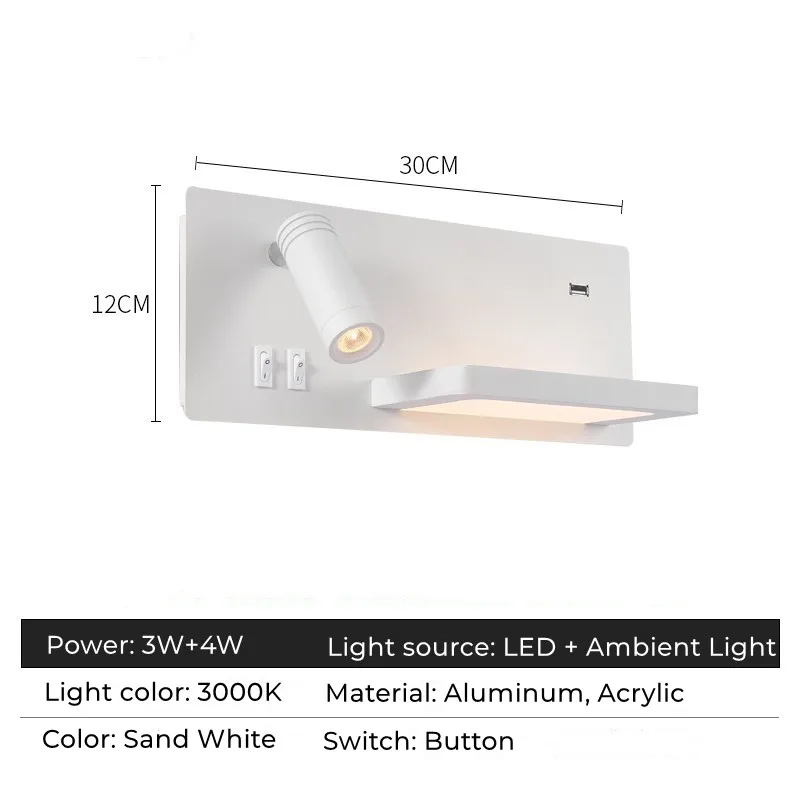 Lampada Da Parete LED A Ricarica USB E Wireless – Bianca, Rotante Per Camera Letto E Hotel!