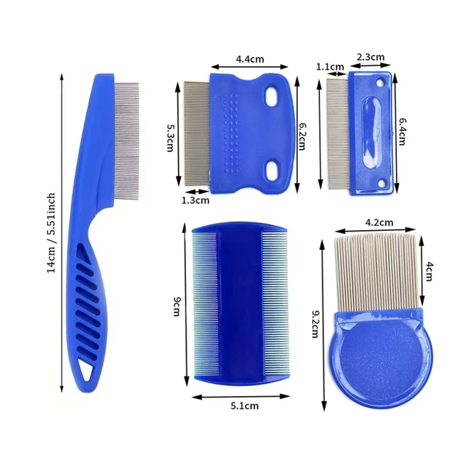 6 Pcs/set Stainless Steel Head Lice Comb Fine Tooth Dogs Cats Grooming Combs Dematting Tool Pet Tear Stain Remove Pet Flea Comb 6