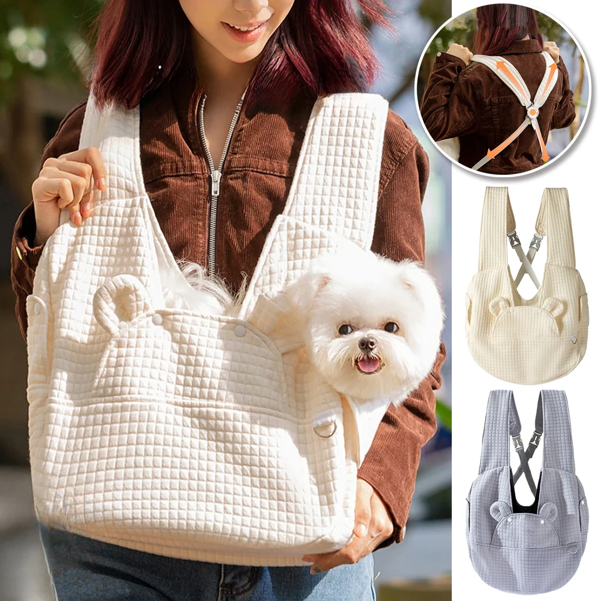 Large Capacity Adjustable Portable Pet Carrier Backpack Comfortable Cotton Pet Outdoor Travel Bag Simple Cross Chest Backpack