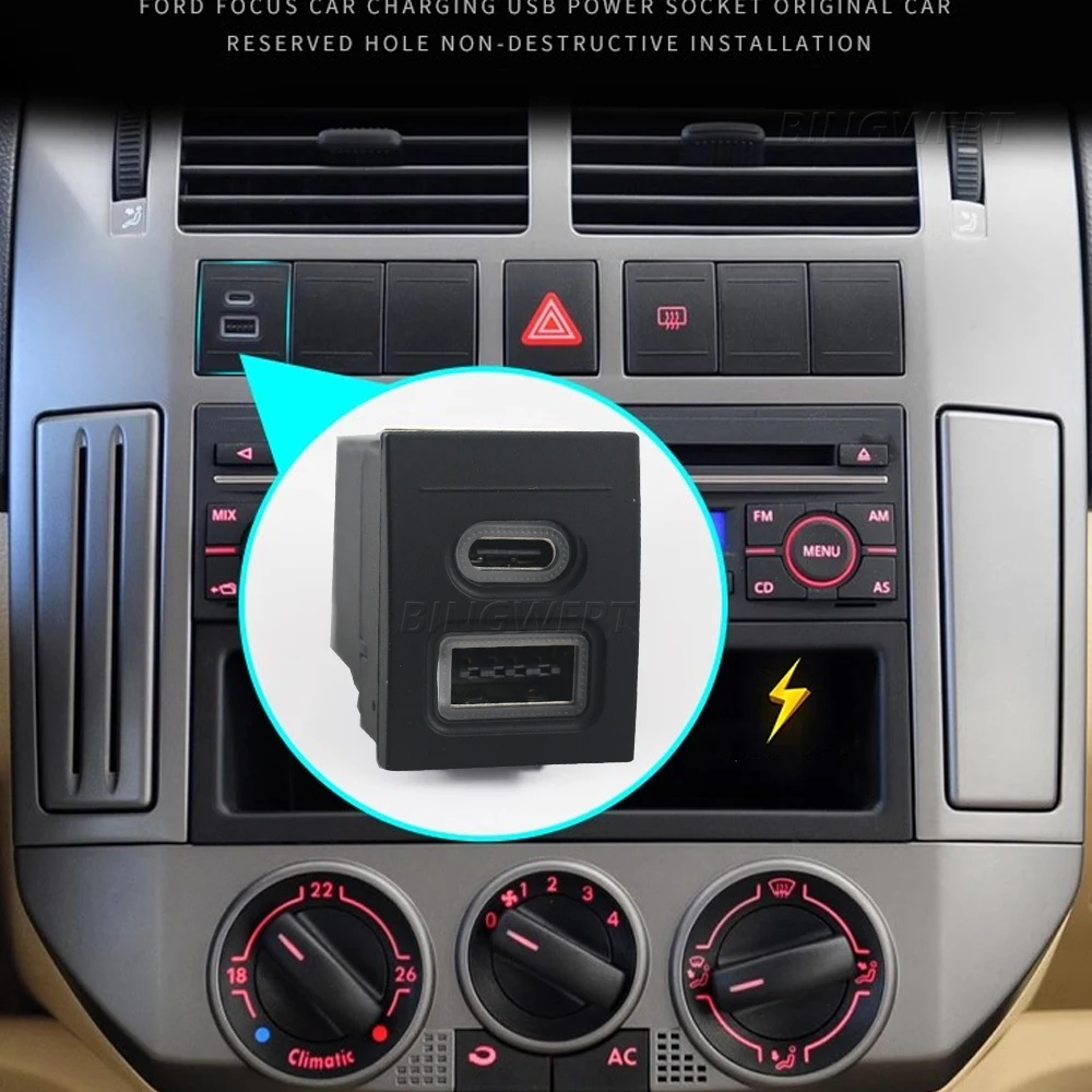 Car USB Charger PD Quick Charge QC3.0 Phone Charging Adapter Outlet Button For V