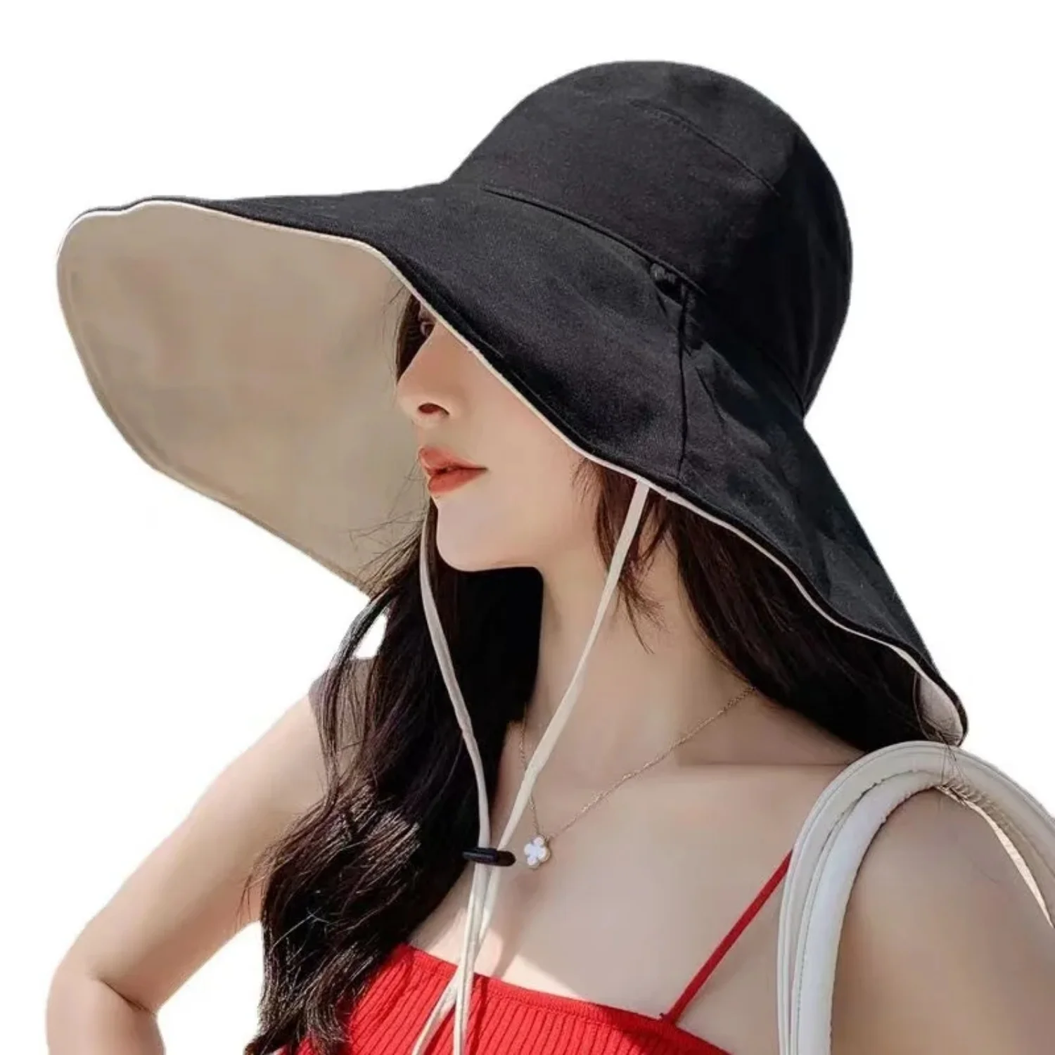 Wide Brim UPF 50+Sun Hat For Women Double Sided Anti UV Foldable Summer Beach Hat With Adjustable Wind Rope Hiking Fisherman Cap